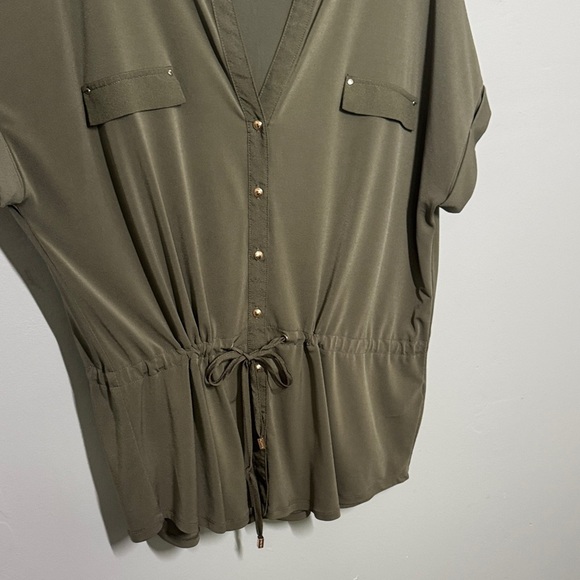 Calvin Klein Olive Button-Front Blouse - Picture 5 of 5